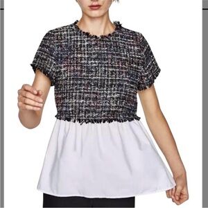 Zara Tweed Poplin Contrast top